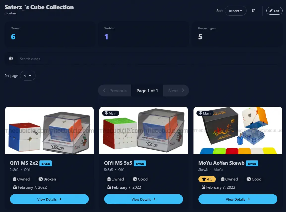 Illustration of a personal collection dashboard with categorized cubes